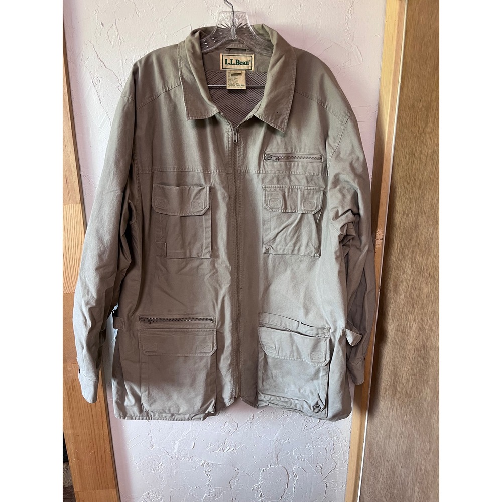 LL Bean Mens XL Tall Khaki Cotton Utility Field‎ Safari Jacket Multi-Pocket